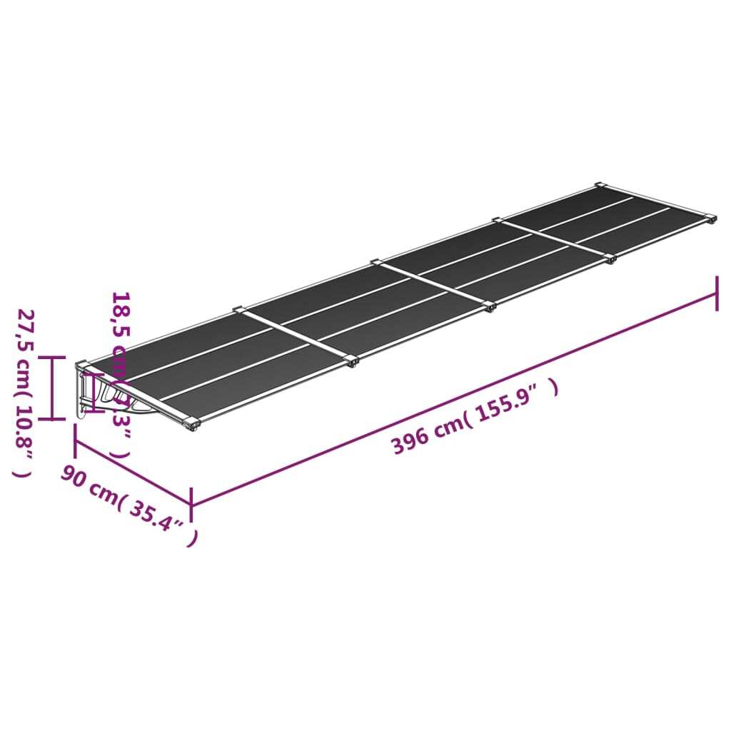 Door Canopy Gray and Transparent 155.9"x35.4" Polycarbonate