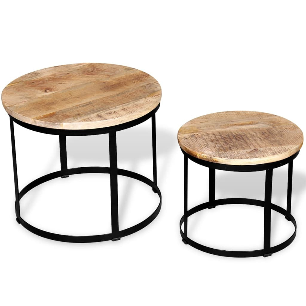 Two Piece Coffee Table Set Rough Mango Wood Round 15.7"/19.7
