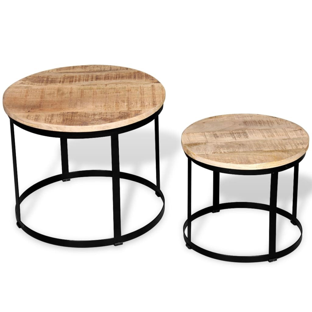 Two Piece Coffee Table Set Rough Mango Wood Round 15.7"/19.7