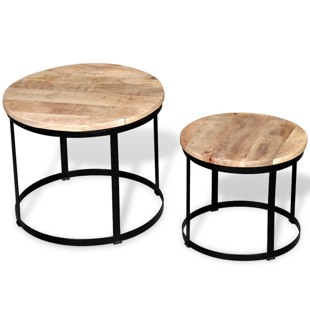 Two Piece Coffee Table Set Rough Mango Wood Round 15.7"/19.7