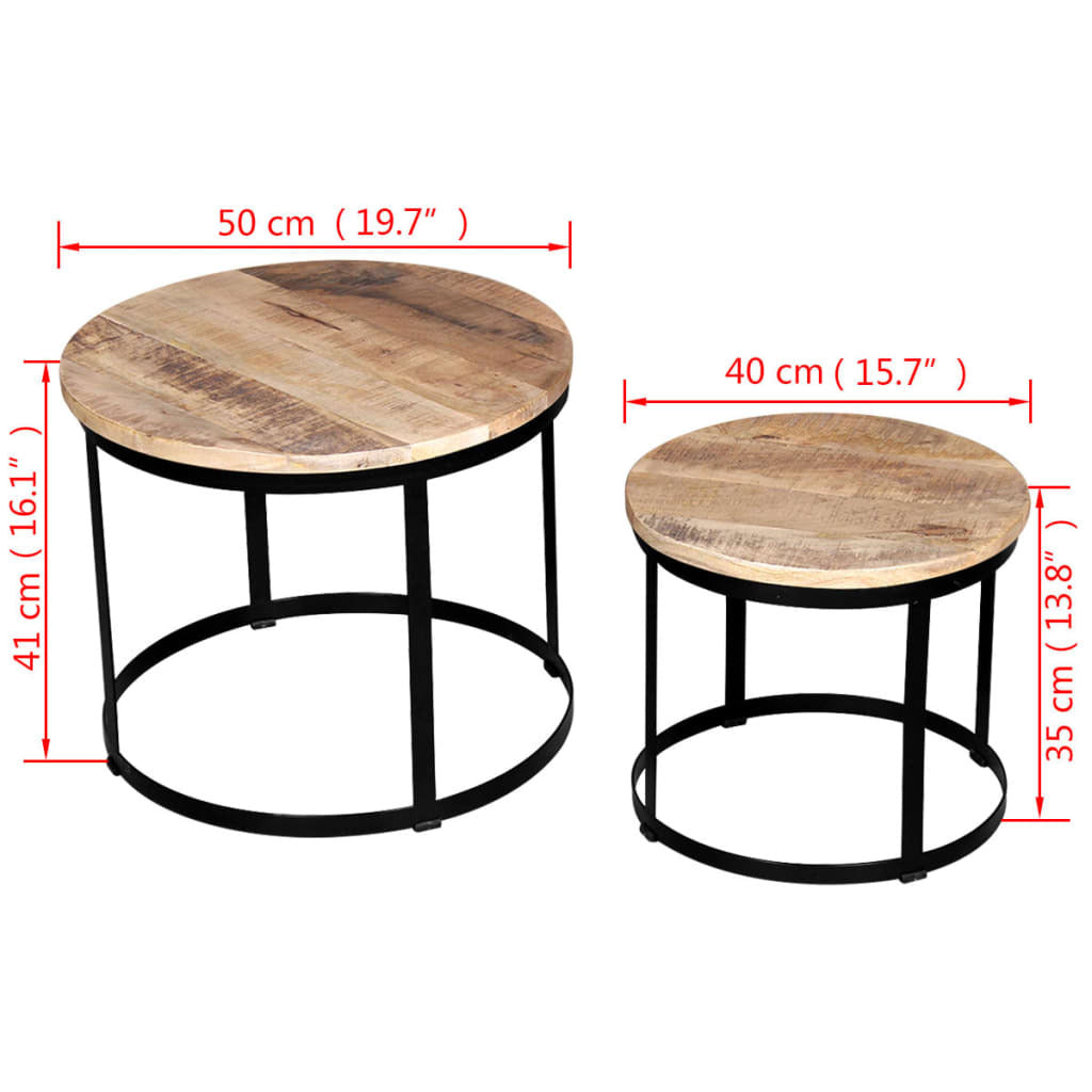 Two Piece Coffee Table Set Rough Mango Wood Round 15.7"/19.7
