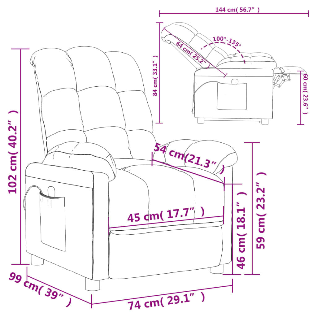 Massage Recliner Dark Brown Fabric