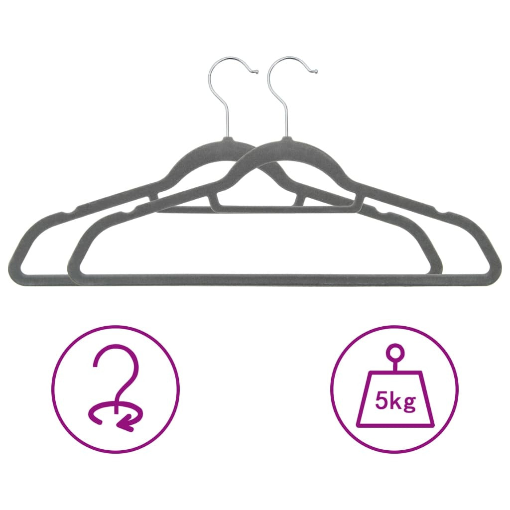 50 pcs Clothes Hanger Set Anti-slip Gray Velvet