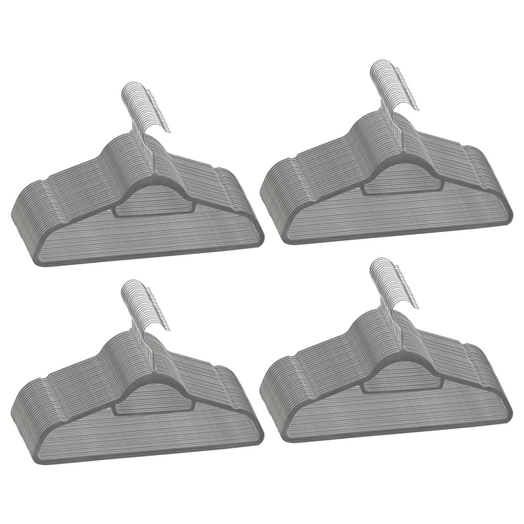 100 pcs Clothes Hanger Set Anti-slip Gray Velvet