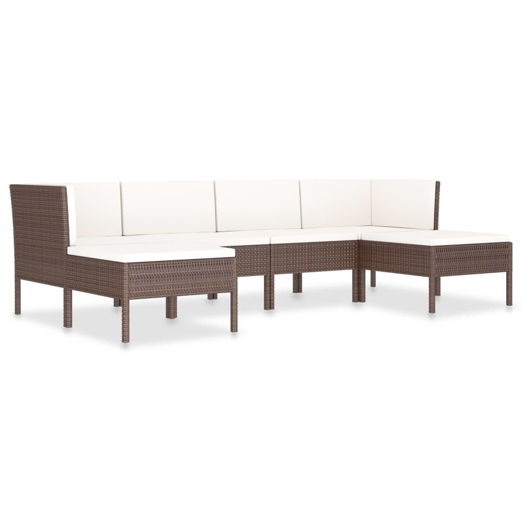 6 Piece Patio Lounge Set with Cushions Poly Rattan Brown