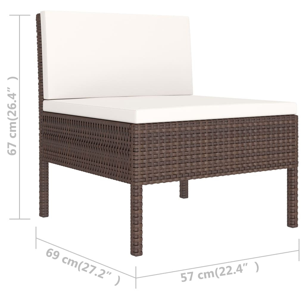 6 Piece Patio Lounge Set with Cushions Poly Rattan Brown