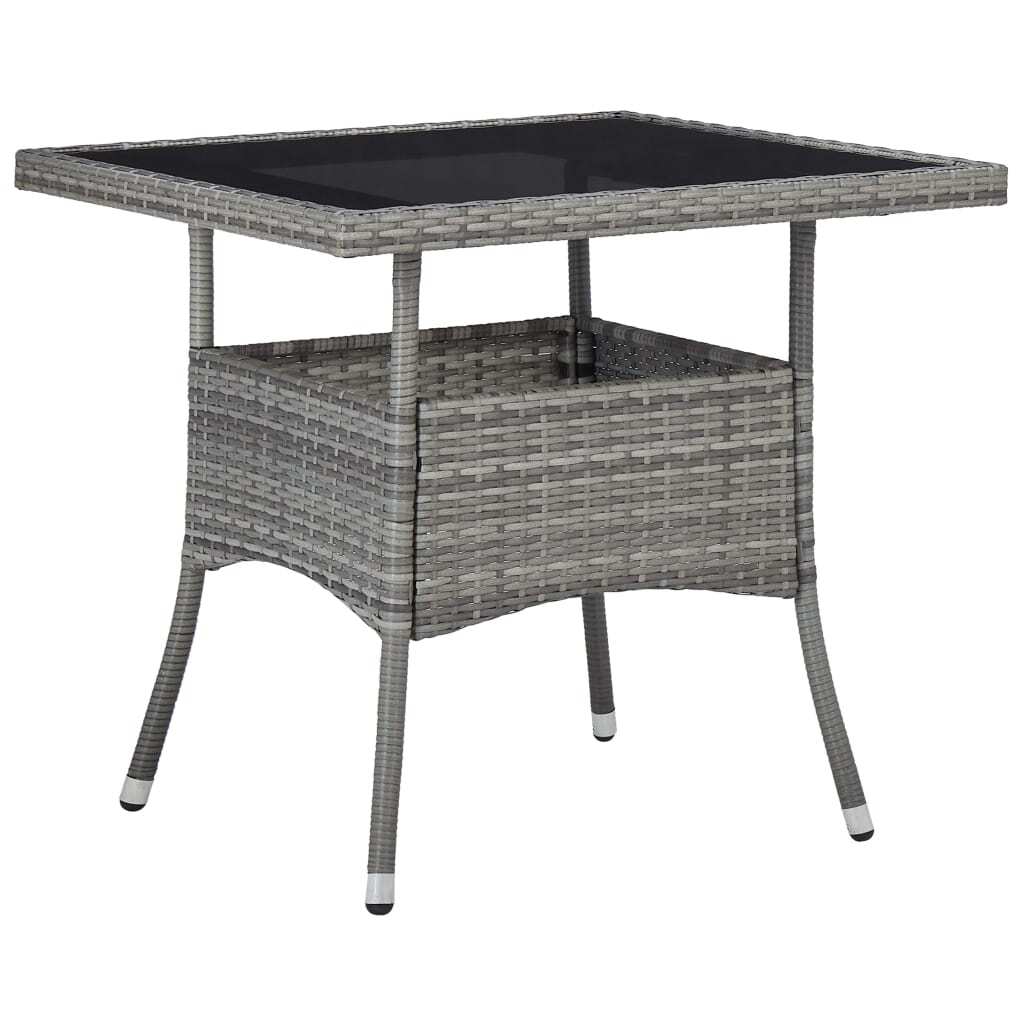 3 Piece Patio Dining Set Gray Poly Rattan and Glass