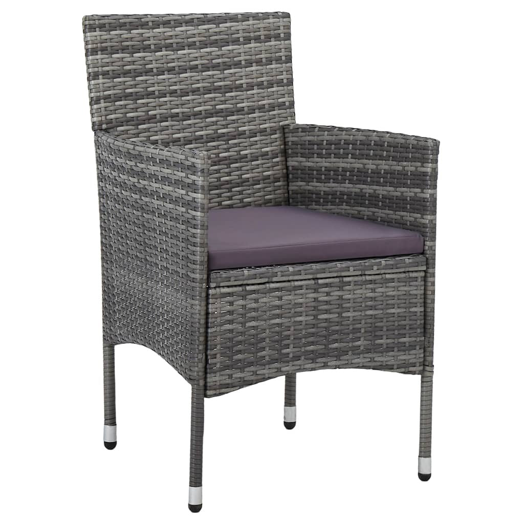 3 Piece Patio Dining Set Gray Poly Rattan and Glass