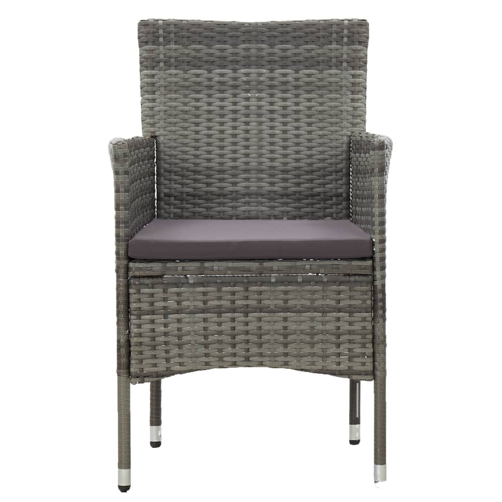 3 Piece Patio Dining Set Gray Poly Rattan and Glass