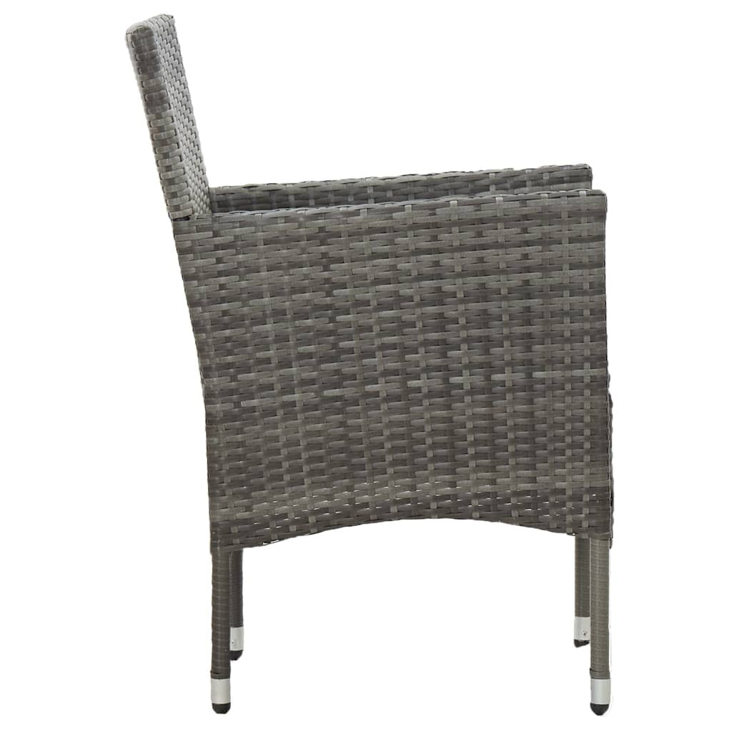 3 Piece Patio Dining Set Gray Poly Rattan and Glass
