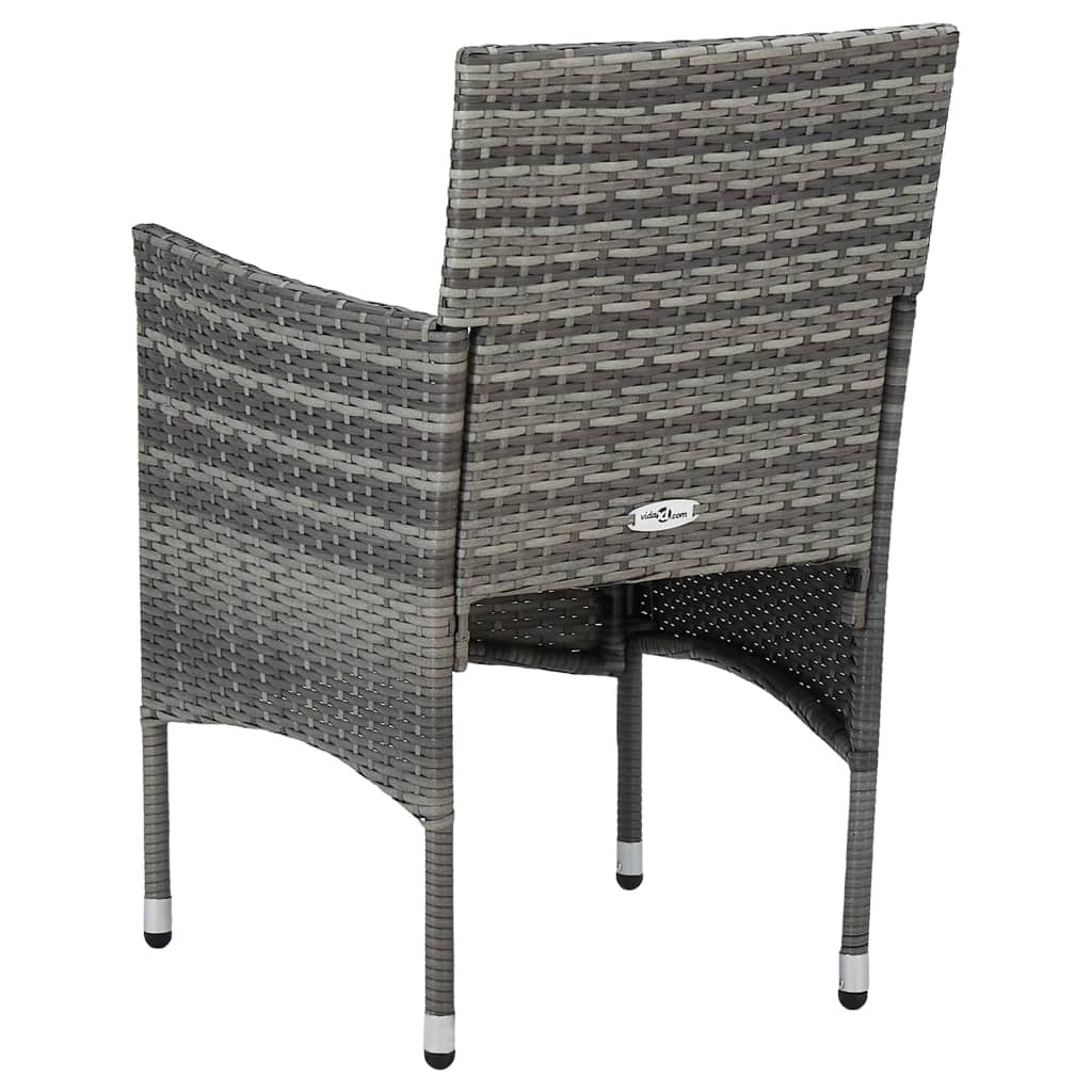 3 Piece Patio Dining Set Gray Poly Rattan and Glass
