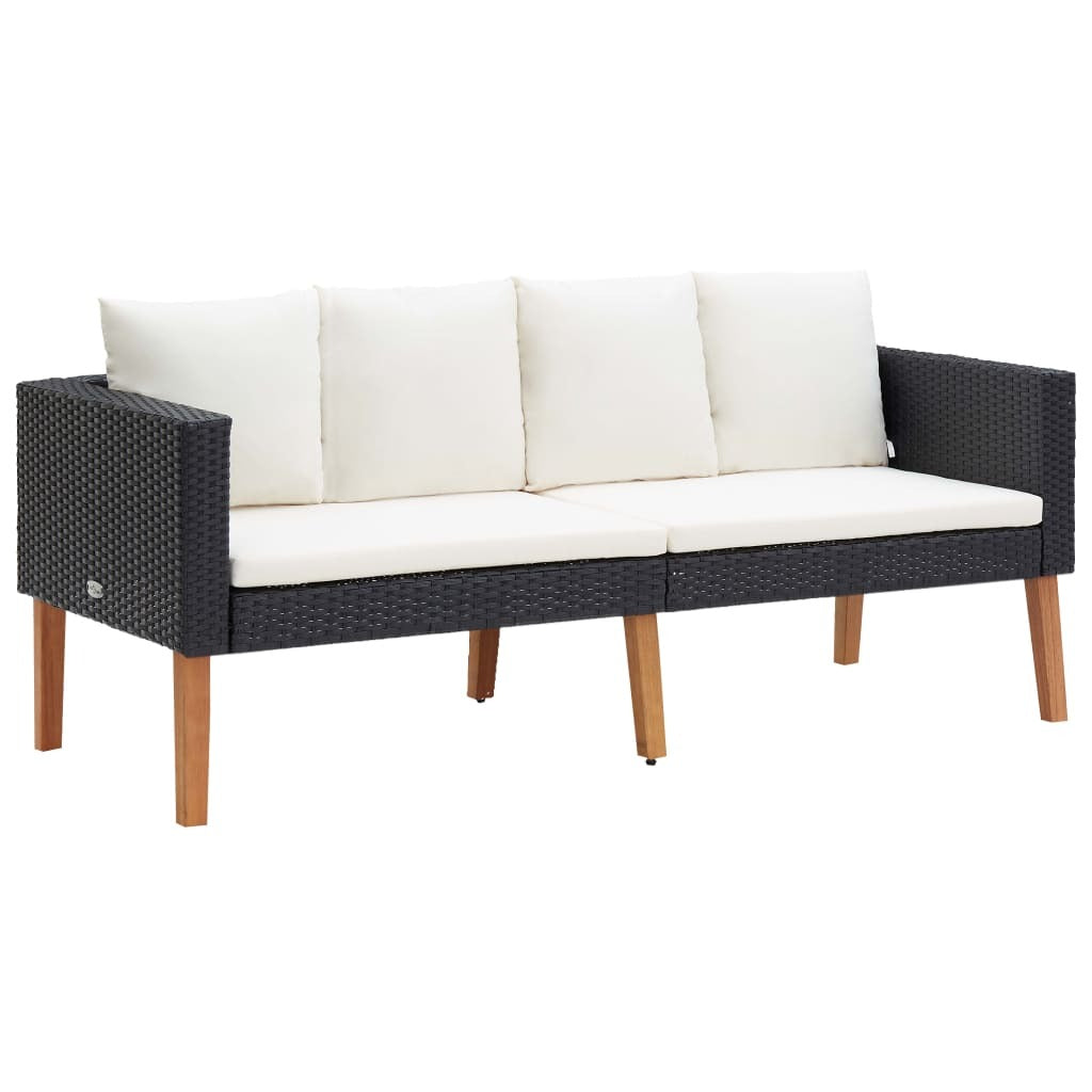 2 Piece Patio Lounge Set with Cushions Poly Rattan Black