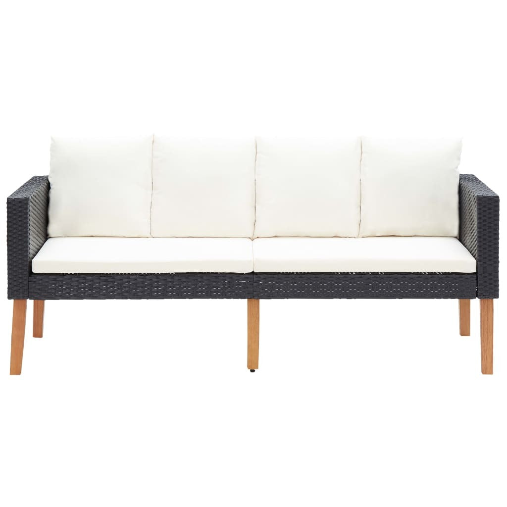2 Piece Patio Lounge Set with Cushions Poly Rattan Black