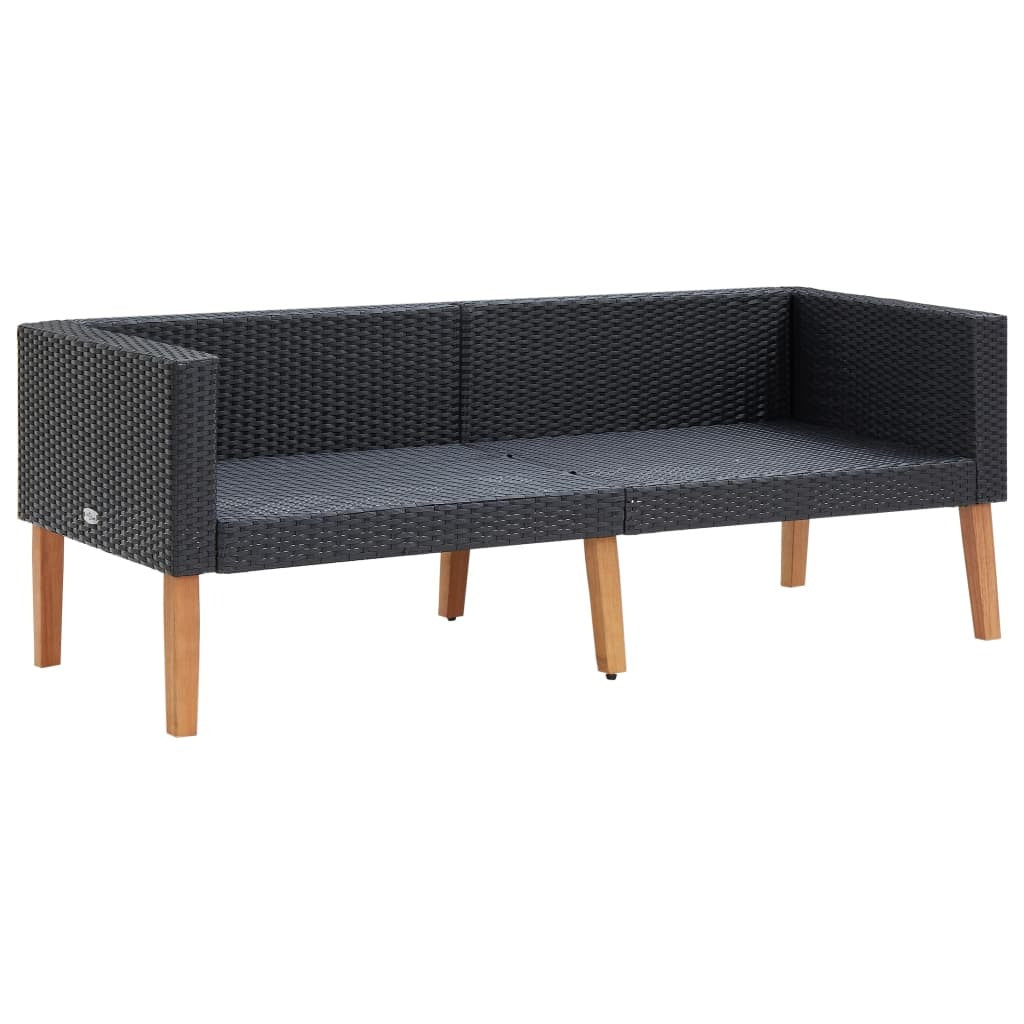 2 Piece Patio Lounge Set with Cushions Poly Rattan Black