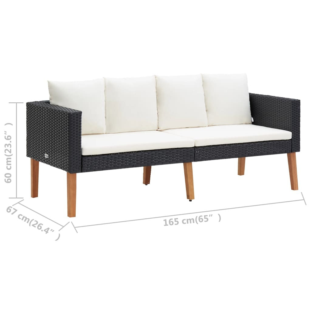 2 Piece Patio Lounge Set with Cushions Poly Rattan Black