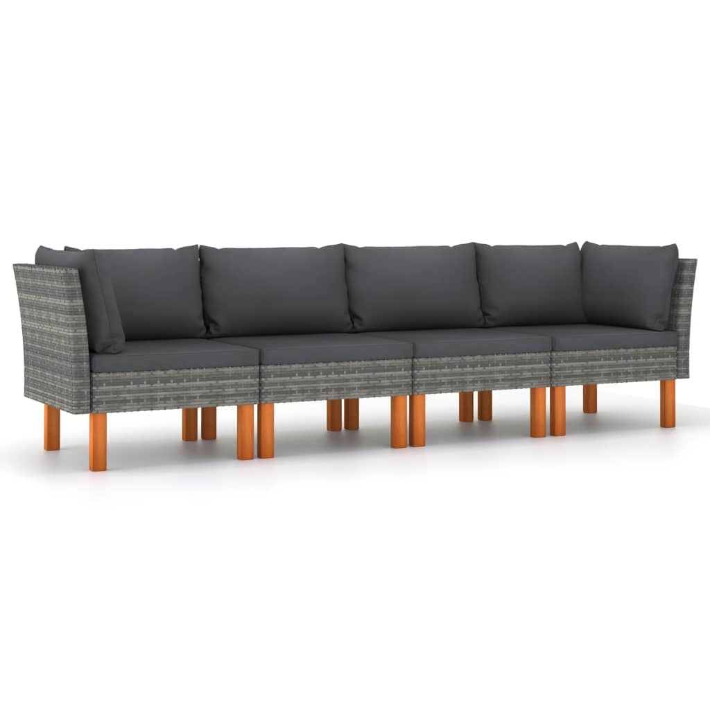 4-Seater Patio Sofa with Cushions Gray Poly Rattan