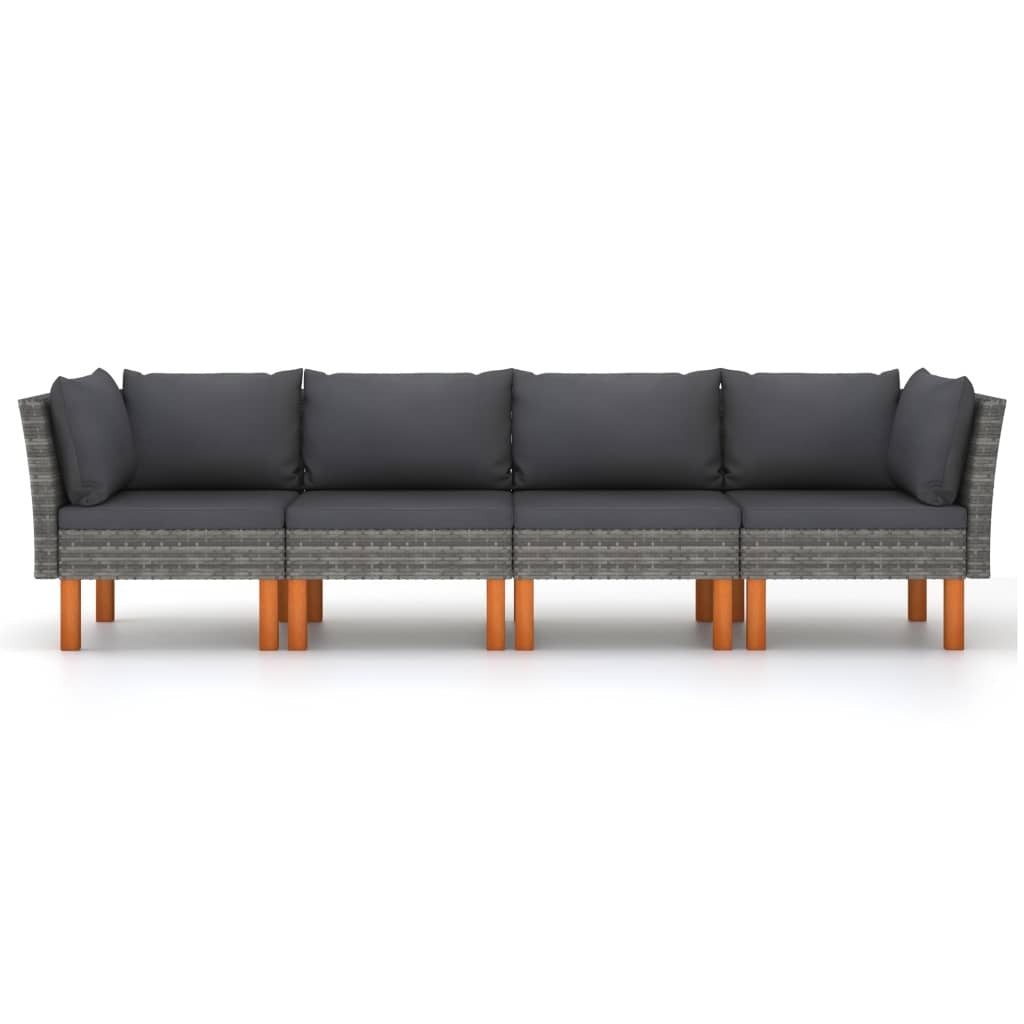 4-Seater Patio Sofa with Cushions Gray Poly Rattan