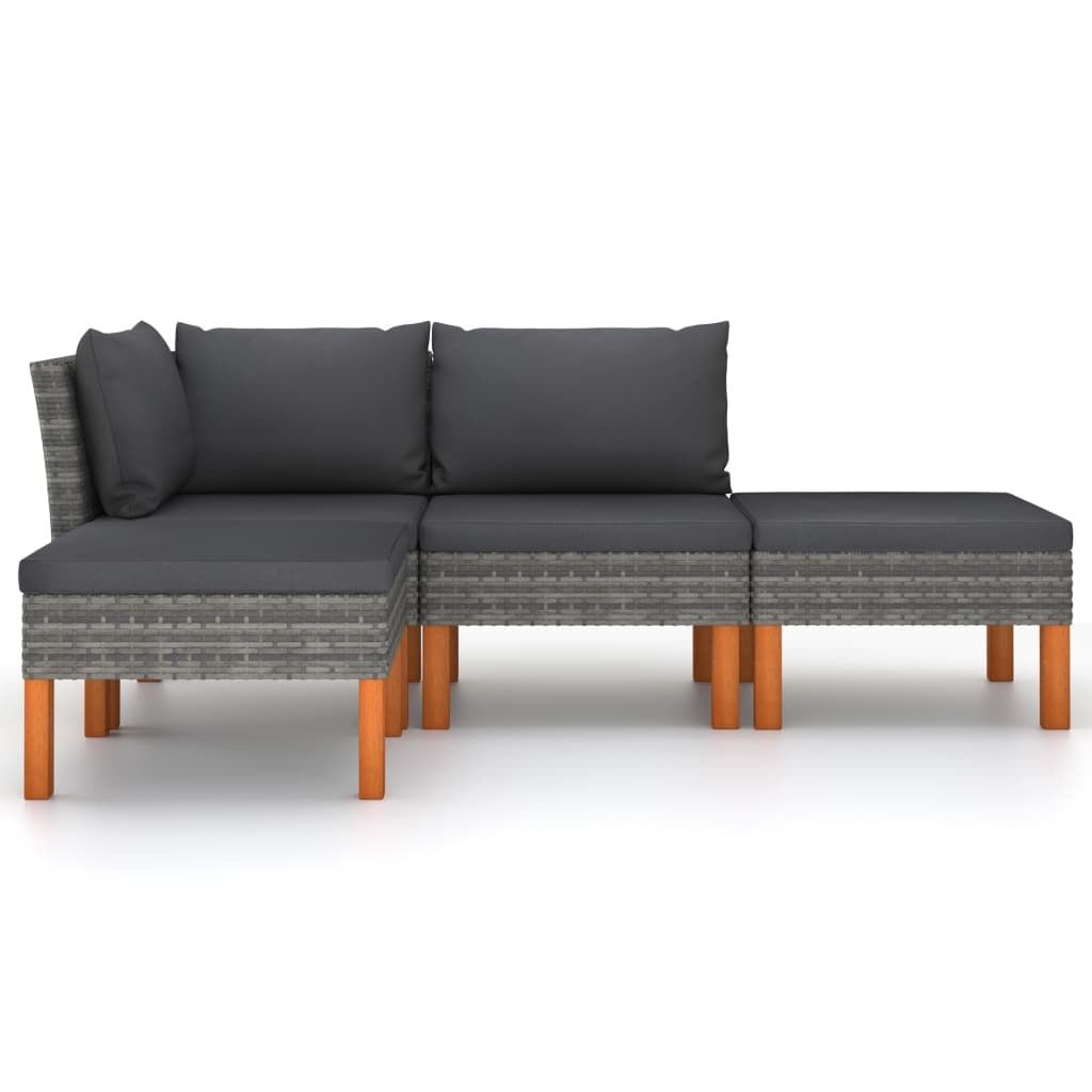 4 Piece Patio Lounge Set with Cushions Poly Rattan Gray