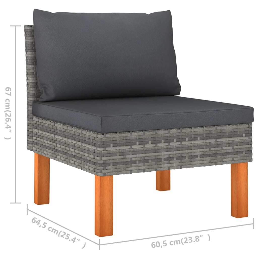 4 Piece Patio Lounge Set with Cushions Poly Rattan Gray
