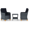 3 Piece Patio Lounge Set with Cushions Poly Rattan Dark Gray