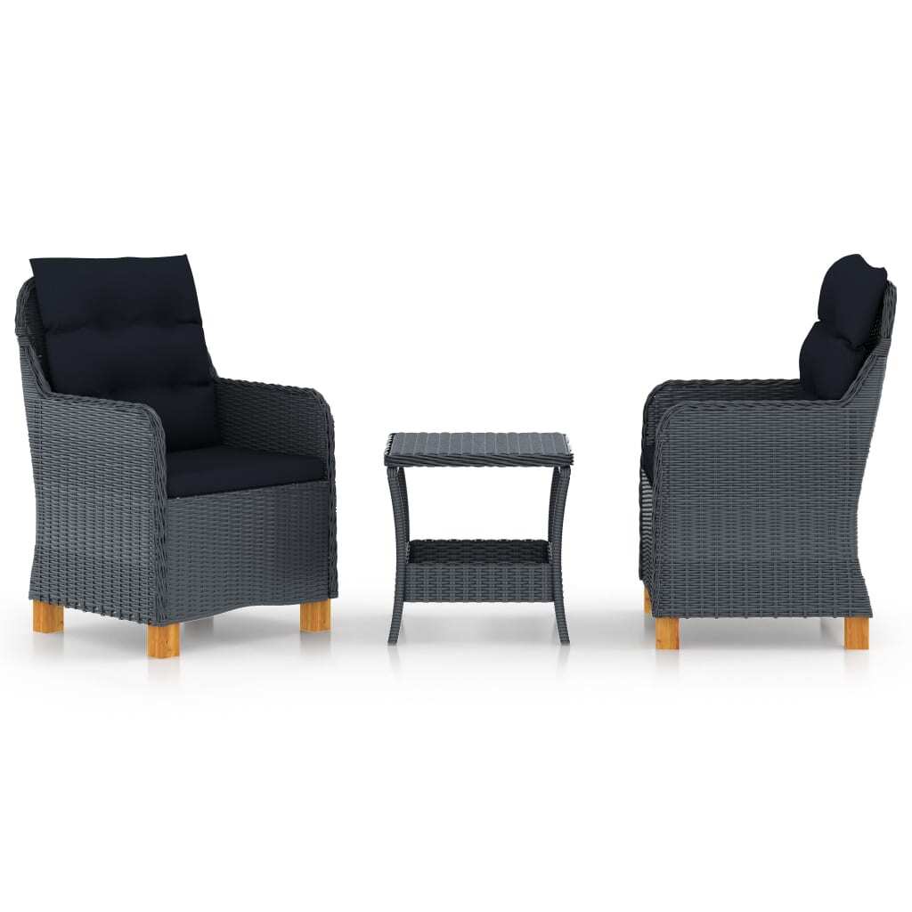 3 Piece Patio Lounge Set with Cushions Poly Rattan Dark Gray