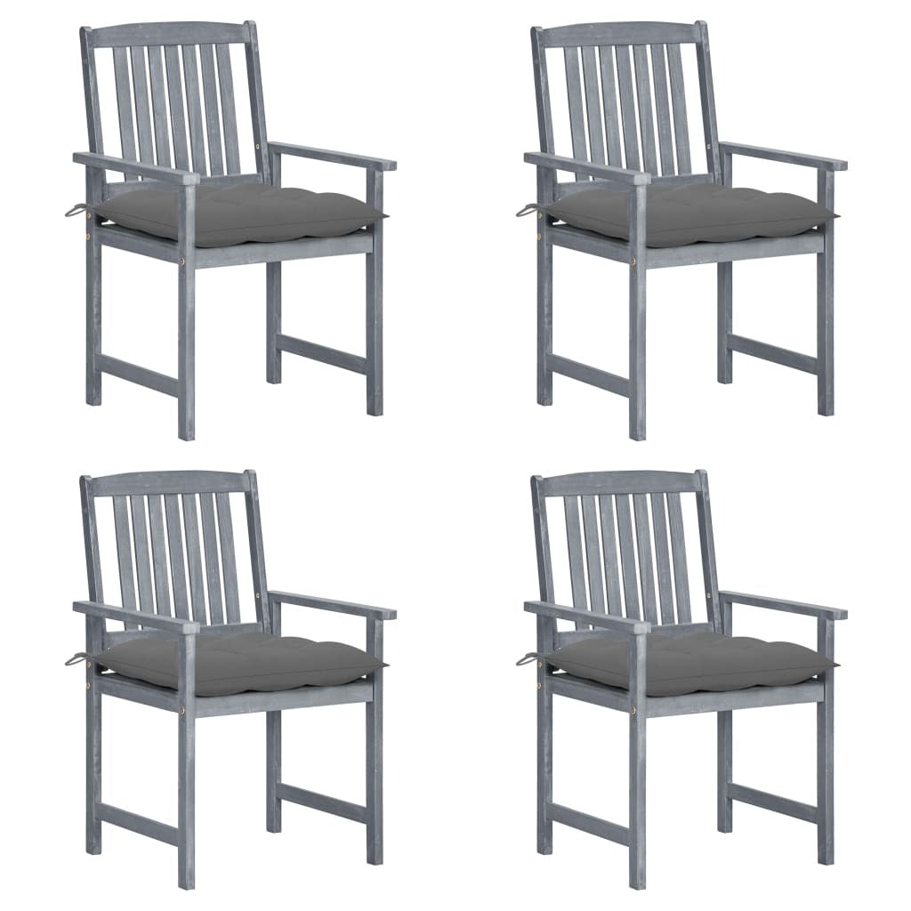 Patio Chairs with Cushions 4 pcs Gray Solid Acacia Wood