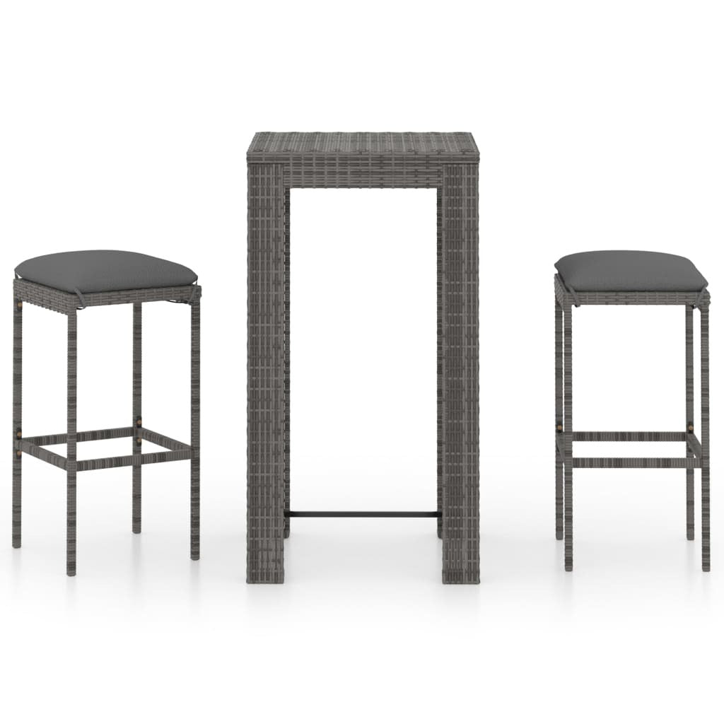 3 Piece Patio Bar Set with Cushions Poly Rattan Gray