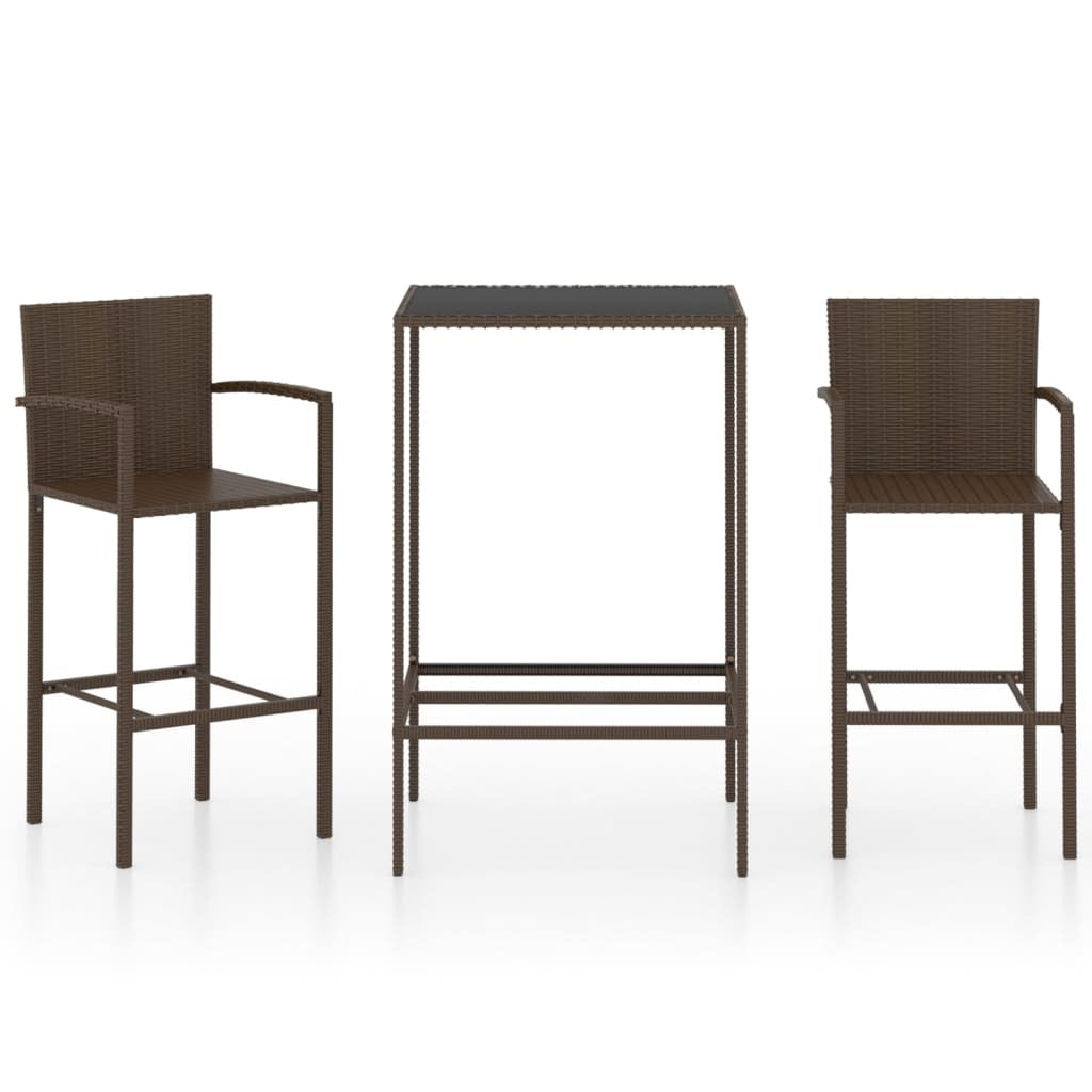 3 Piece Patio Bar Set Poly Rattan Brown