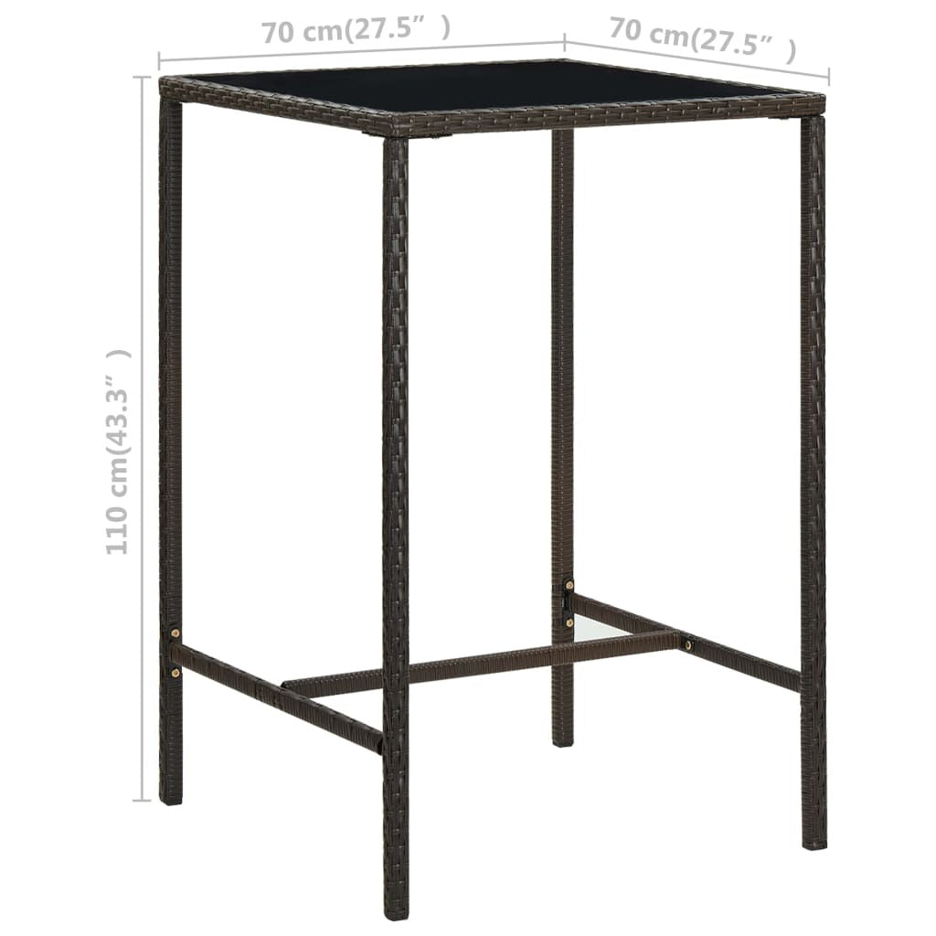 3 Piece Patio Bar Set Poly Rattan Brown