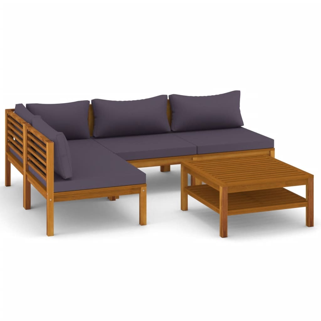 5 Piece Patio Lounge Set with Cushion Solid Acacia Wood