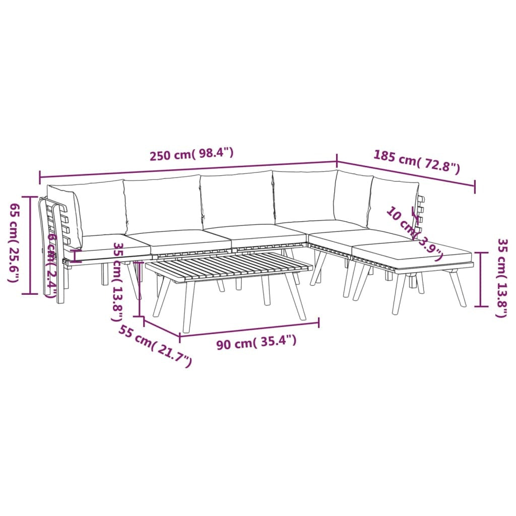 7 Piece Patio Lounge Set with Cushions Solid Acacia Wood