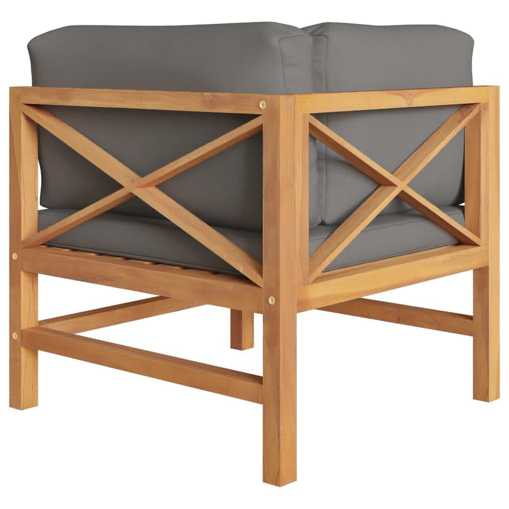 2-Seater Patio Sofa with Gray Cushions Solid Teak Wood