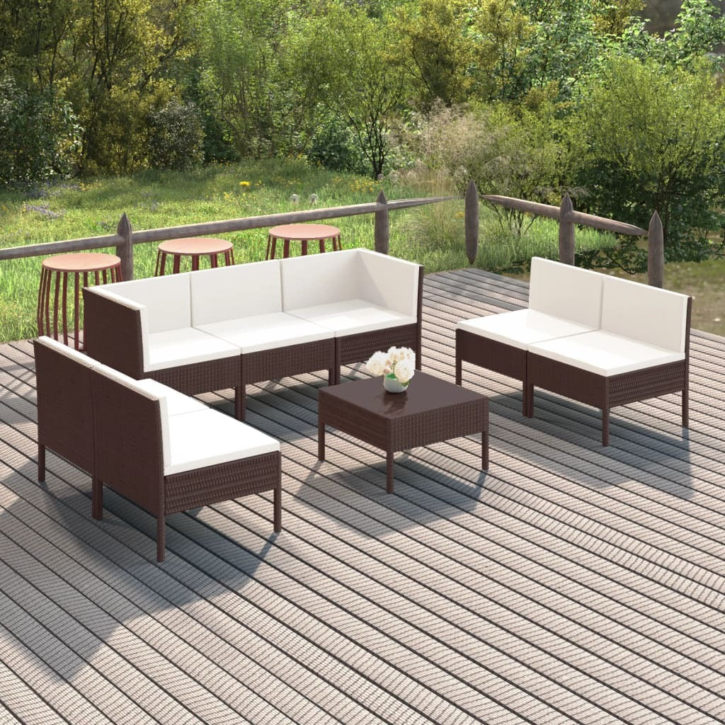 8 Piece Patio Lounge Set with Cushions Poly Rattan Brown