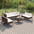8 Piece Patio Lounge Set with Cushions Poly Rattan Brown