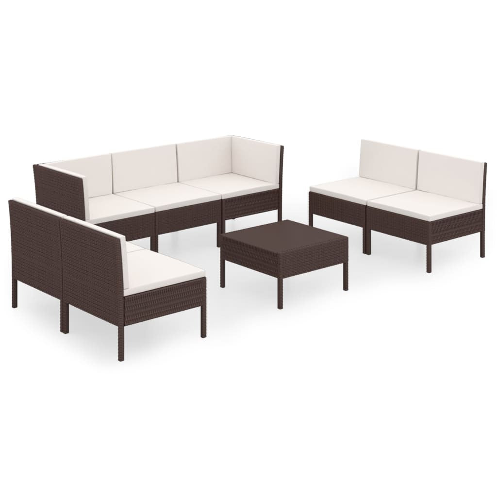 8 Piece Patio Lounge Set with Cushions Poly Rattan Brown
