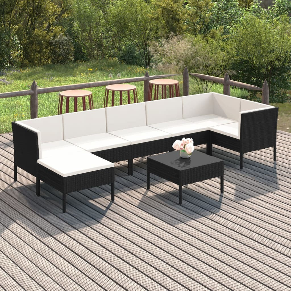 8 Piece Patio Lounge Set with Cushions Poly Rattan Black