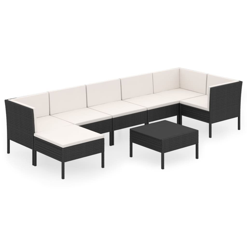 8 Piece Patio Lounge Set with Cushions Poly Rattan Black