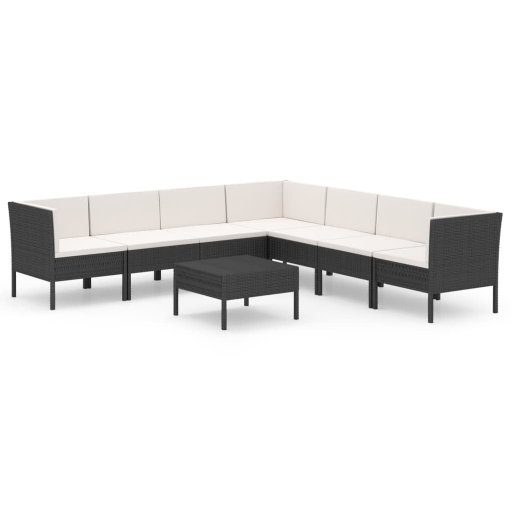 8 Piece Patio Lounge Set with Cushions Poly Rattan Black