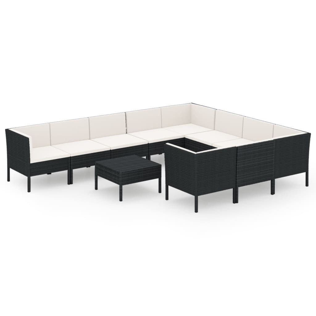 11 Piece Patio Lounge Set with Cushions Poly Rattan Black