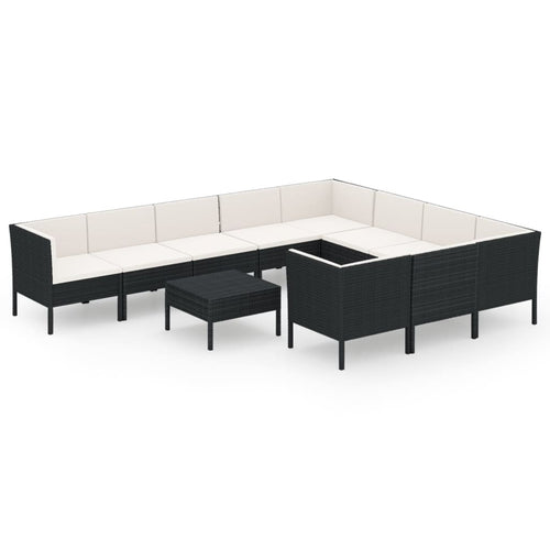 11 Piece Patio Lounge Set with Cushions Poly Rattan Black