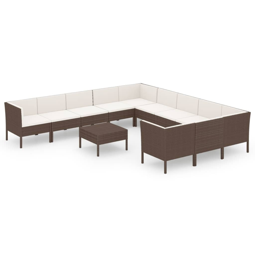 12 Piece Patio Lounge Set with Cushions Poly Rattan Brown