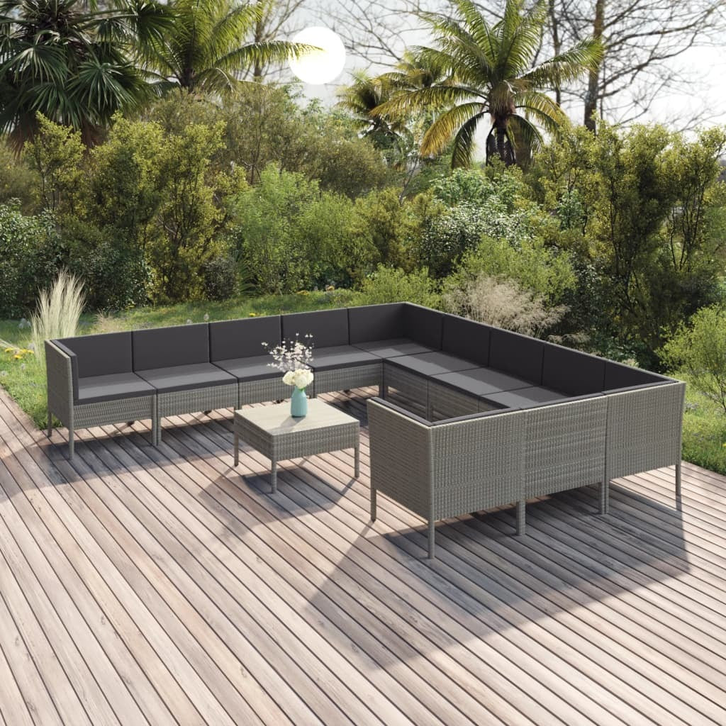 12 Piece Patio Lounge Set with Cushions Poly Rattan Gray