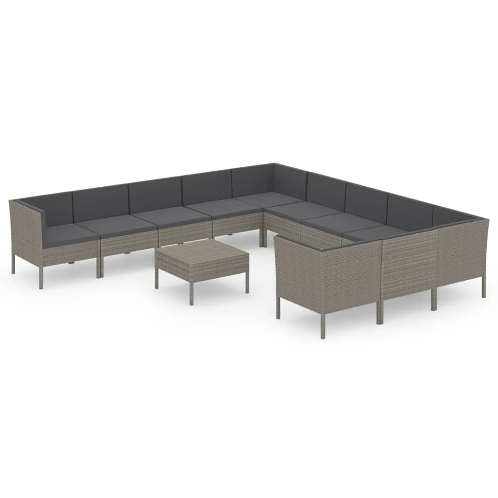 12 Piece Patio Lounge Set with Cushions Poly Rattan Gray