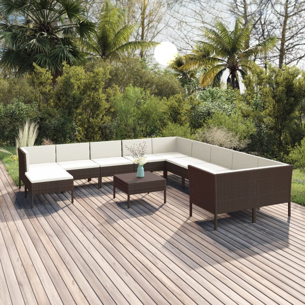 12 Piece Patio Lounge Set with Cushions Poly Rattan Brown