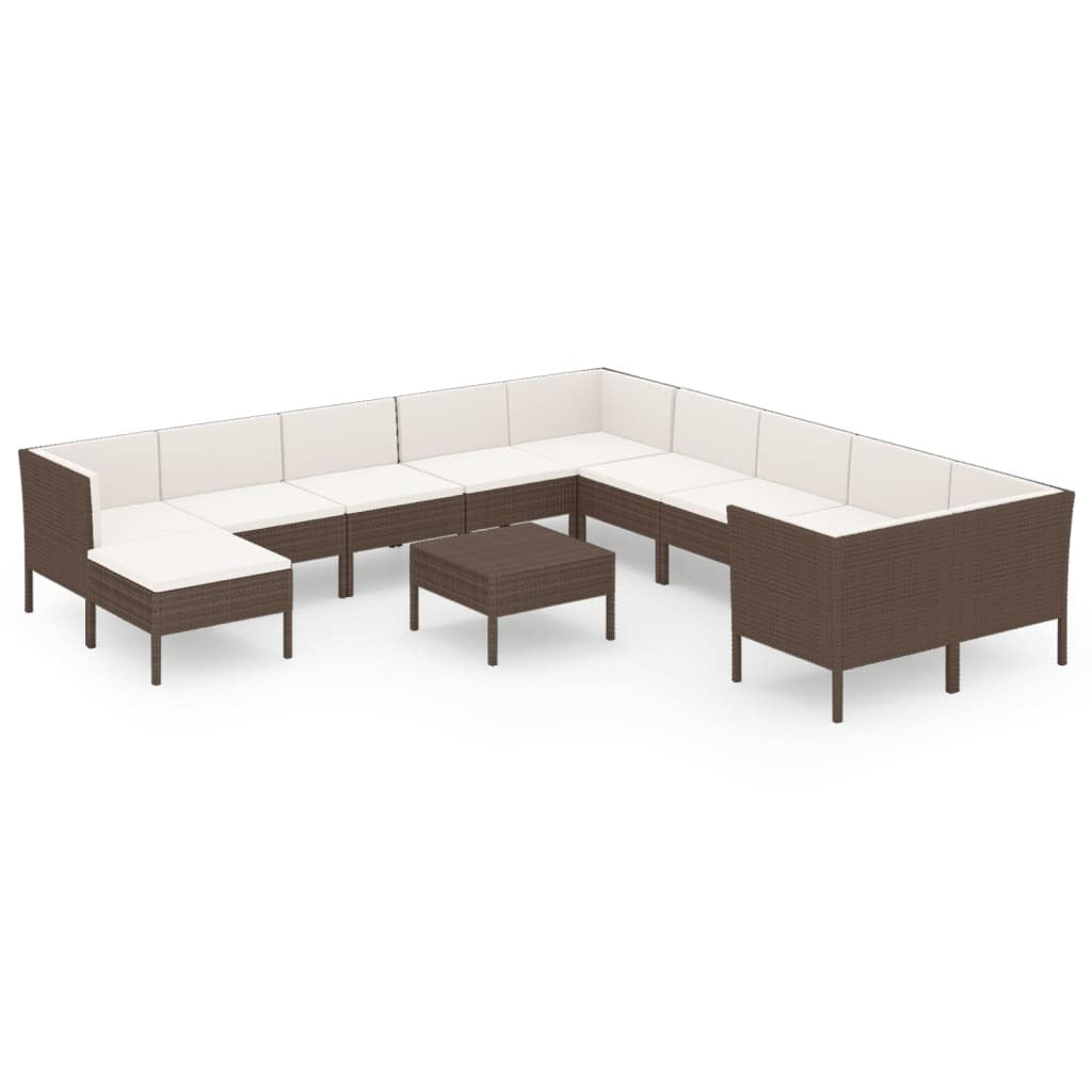 12 Piece Patio Lounge Set with Cushions Poly Rattan Brown