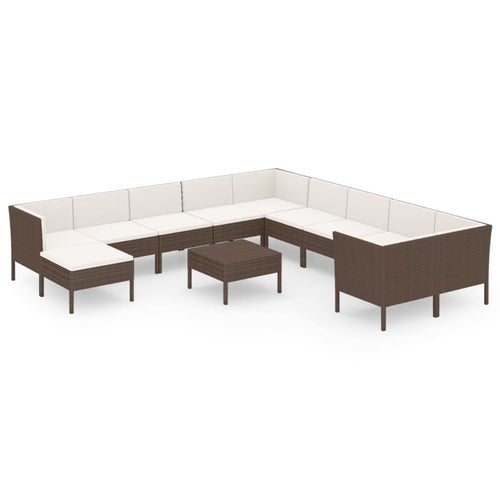 12 Piece Patio Lounge Set with Cushions Poly Rattan Brown