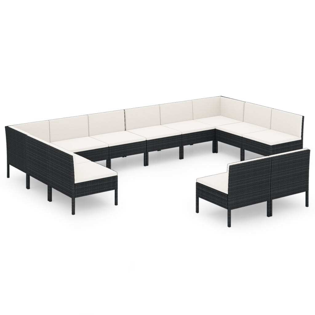 12 Piece Patio Lounge Set with Cushions Poly Rattan Black