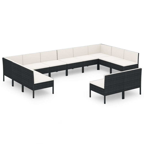12 Piece Patio Lounge Set with Cushions Poly Rattan Black