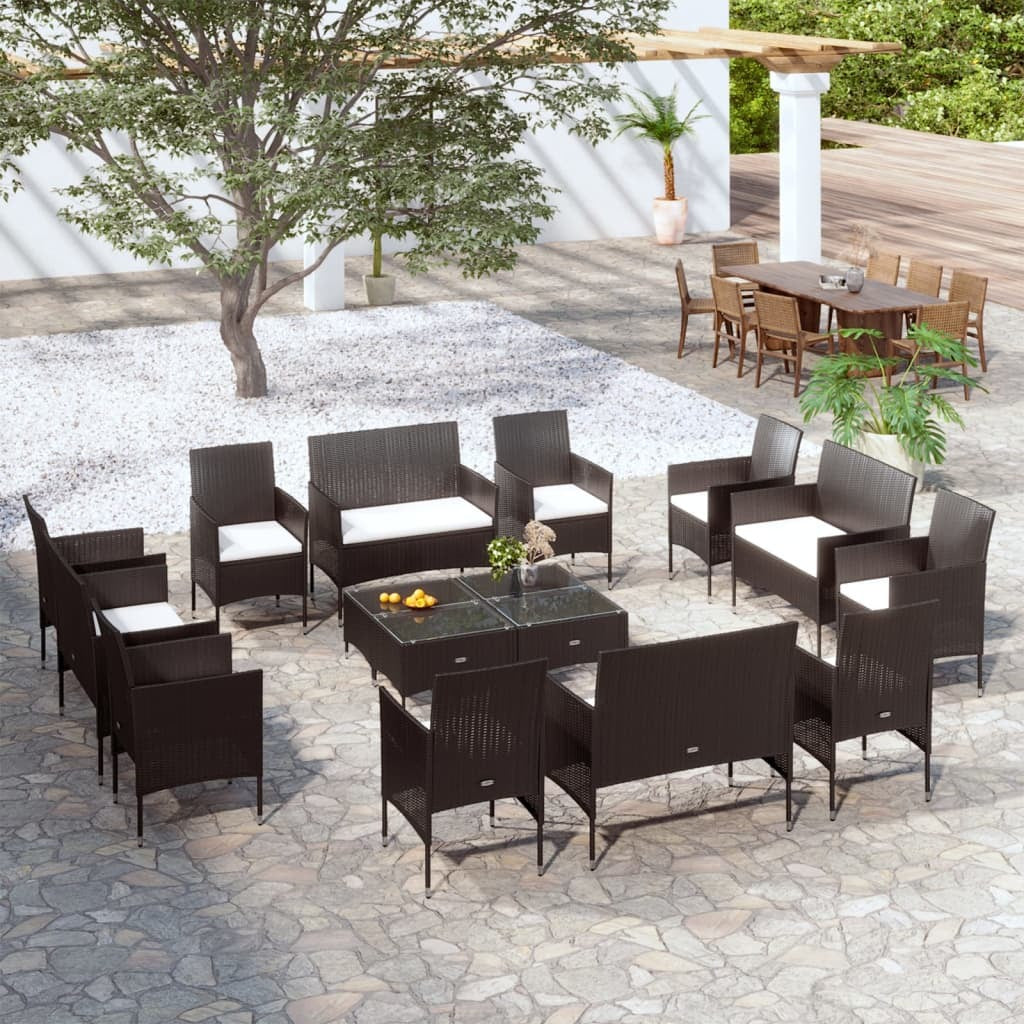 16 Piece Patio Lounge Set with Cushions Poly Rattan Black