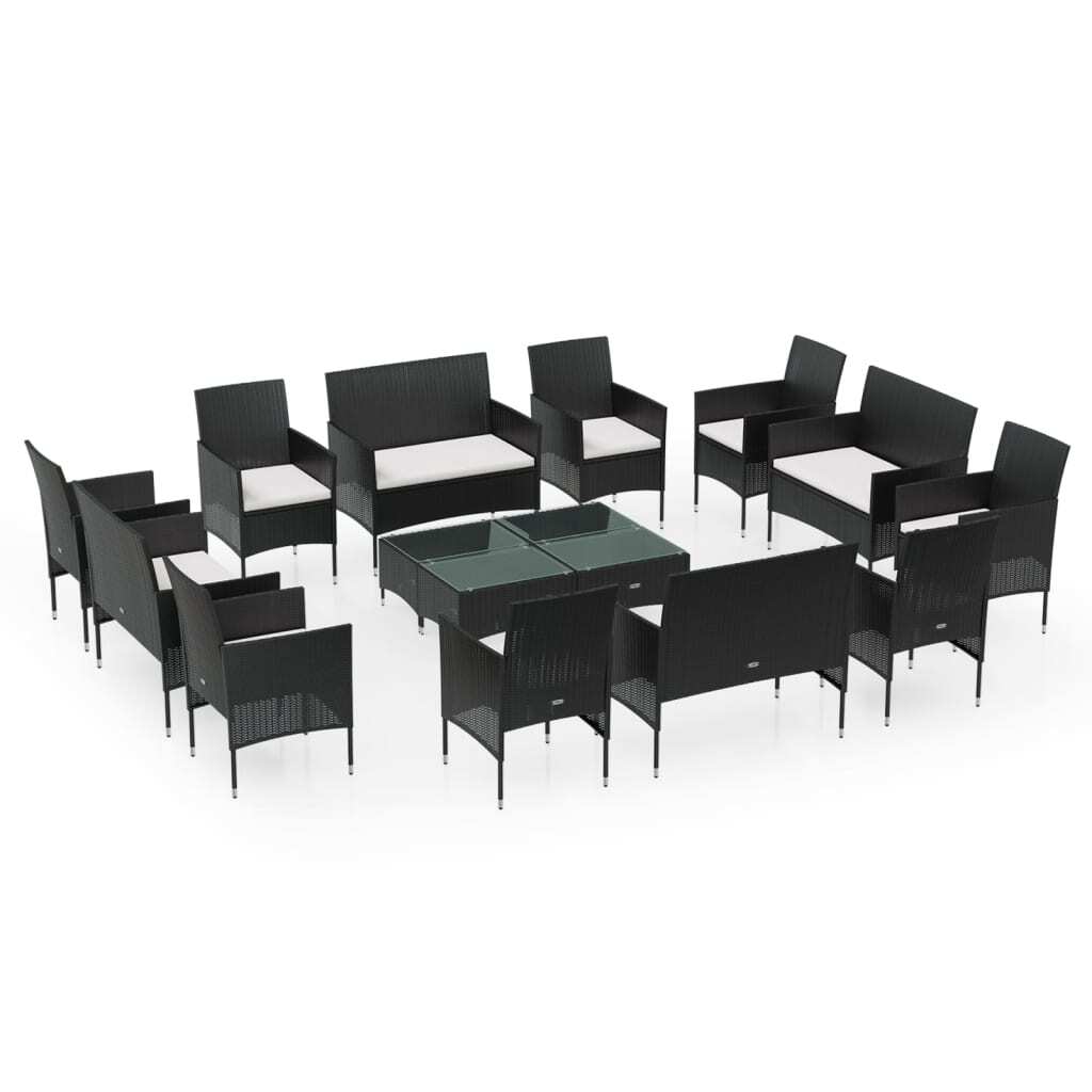 16 Piece Patio Lounge Set with Cushions Poly Rattan Black